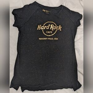 Hard Rock Cafe Niagara Falls, USA Women's Gold Thread And Foil Logo Tee